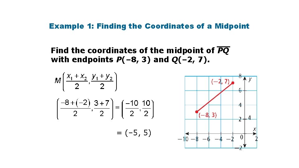 Example 1: Finding the Coordinates of a Midpoint Find the coordinates of the midpoint Example 1: Finding the Coordinates of a Midpoint Find the coordinates of the midpoint