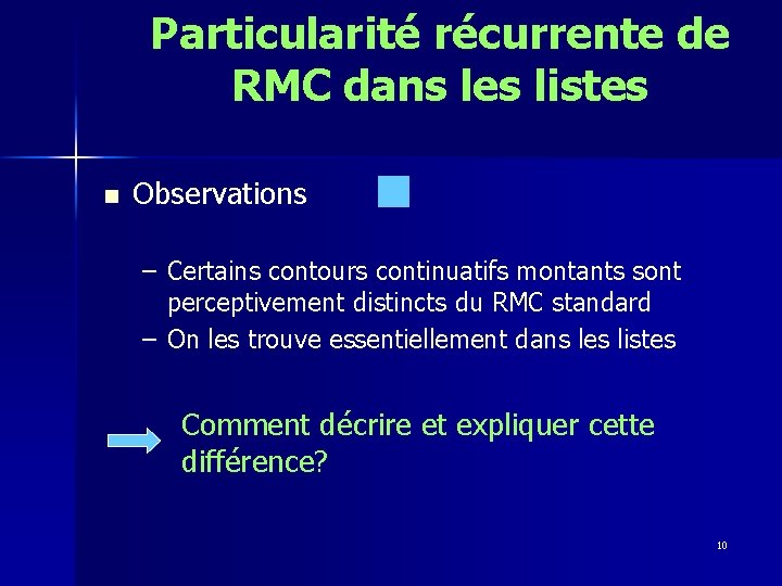 Particularité récurrente de RMC dans les listes n Observations – Certains contours continuatifs montants