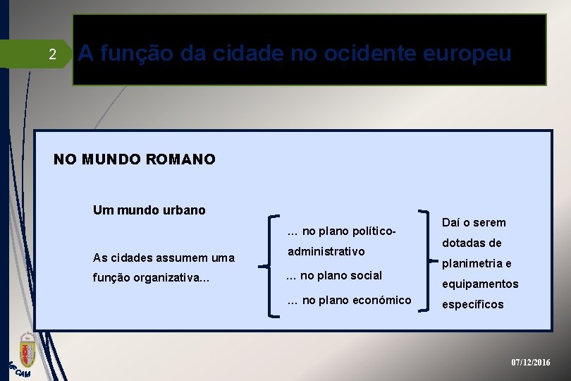 2 A função da cidade no ocidente europeu NO MUNDO ROMANO Um mundo urbano