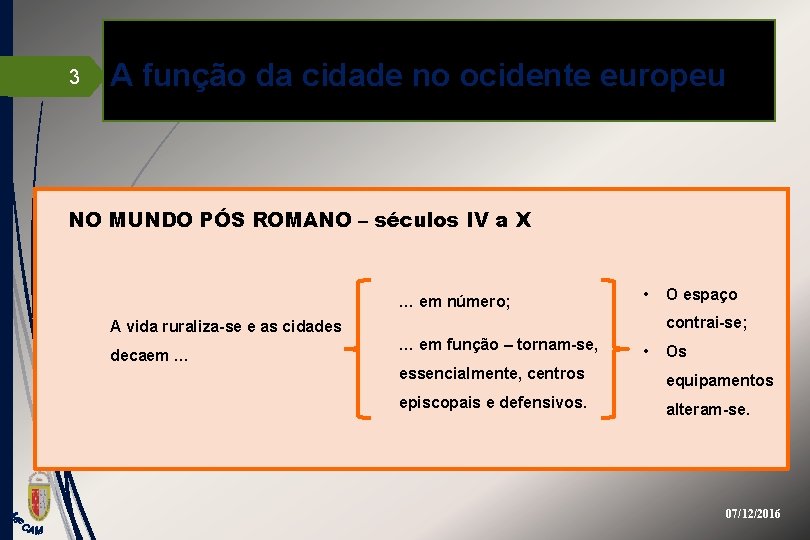 3 A função da cidade no ocidente europeu NO MUNDO PÓS ROMANO – séculos