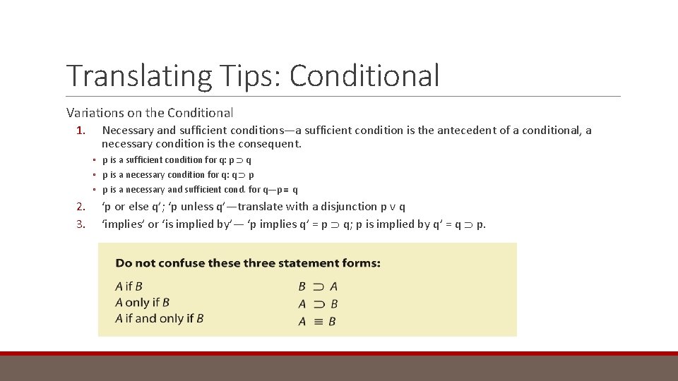 Translating Tips: Conditional Variations on the Conditional 1. Necessary and sufficient conditions—a sufficient condition