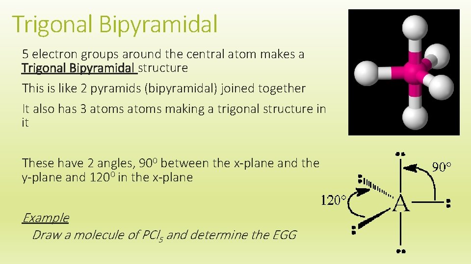 Trigonal Bipyramidal 5 electron groups around the central atom makes a Trigonal Bipyramidal structure