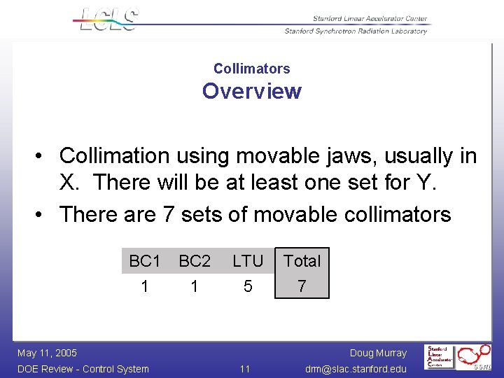 Collimators Overview • Collimation using movable jaws, usually in X. There will be at