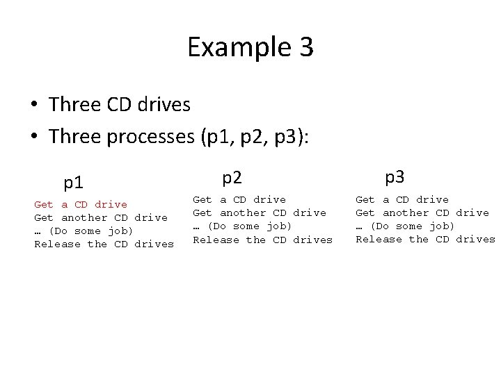 Example 3 • Three CD drives • Three processes (p 1, p 2, p