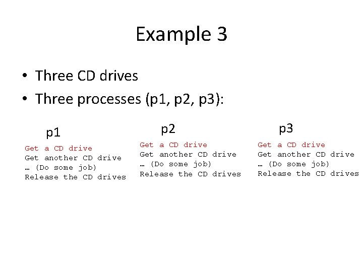 Example 3 • Three CD drives • Three processes (p 1, p 2, p