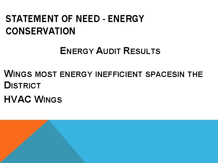 STATEMENT OF NEED - ENERGY CONSERVATION ENERGY AUDIT RESULTS WINGS MOST ENERGY INEFFICIENT SPACESIN STATEMENT OF NEED - ENERGY CONSERVATION ENERGY AUDIT RESULTS WINGS MOST ENERGY INEFFICIENT SPACESIN