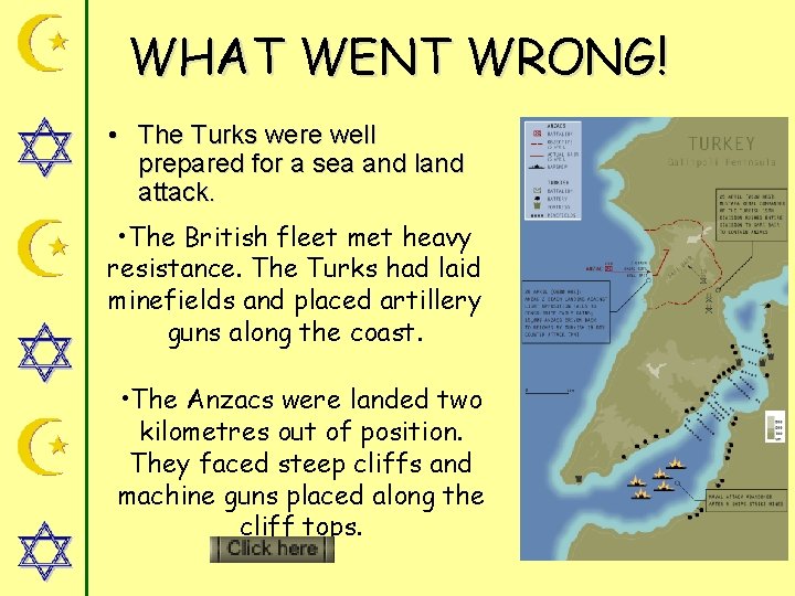 WHAT WENT WRONG! • The Turks were well prepared for a sea and land