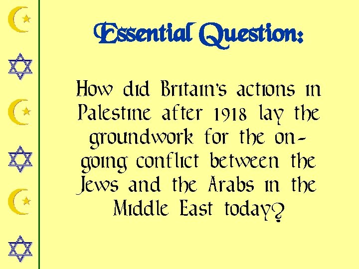 Essential Question: How did Britain’s actions in Palestine after 1918 lay the groundwork for