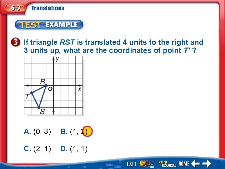 If triangle RST is translated 4 units to the right and 3 units up,