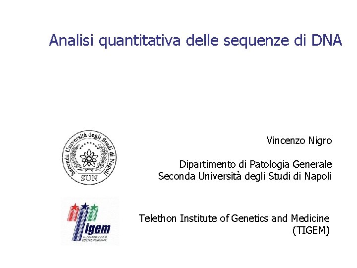 Analisi quantitativa delle sequenze di DNA Vincenzo Nigro Dipartimento di Patologia Generale Seconda Università