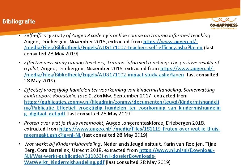 Bibliografie • Self-efficacy study of Augeo Academy’s online course on trauma informed teaching, Augeo,