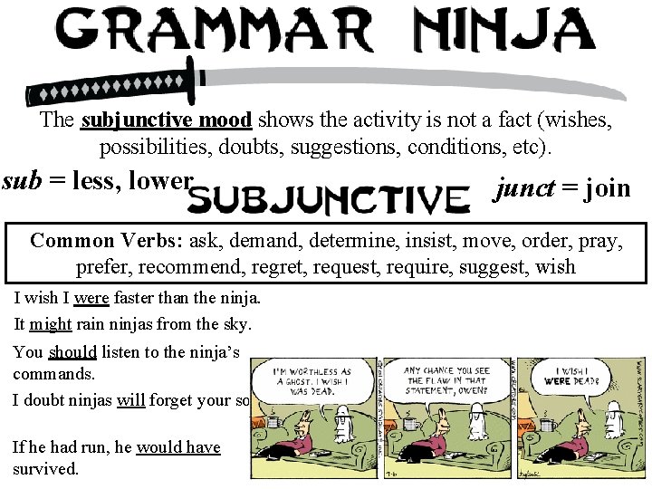 The subjunctive mood shows the activity is not a fact (wishes, possibilities, doubts, suggestions,