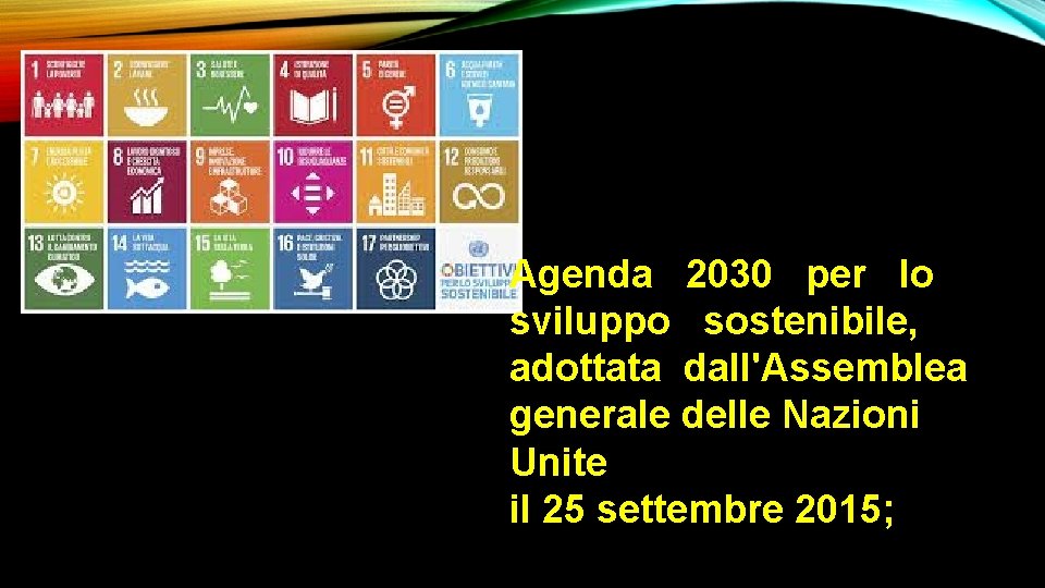 Agenda 2030 per lo sviluppo sostenibile, adottata dall'Assemblea generale delle Nazioni Unite il 25