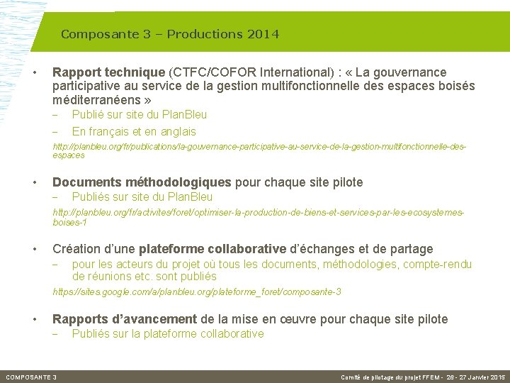 Composante 3 – Productions 2014 • Rapport technique (CTFC/COFOR International) : « La gouvernance