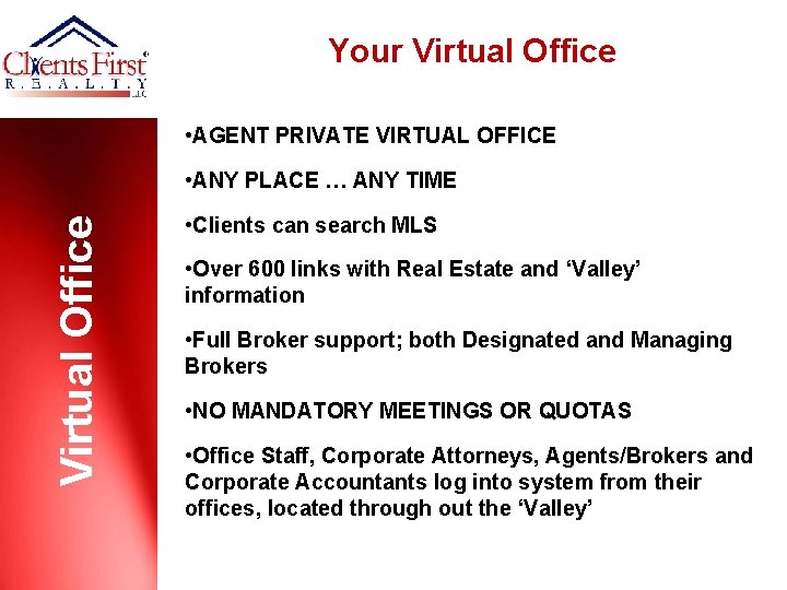 Your Virtual Office • AGENT PRIVATE VIRTUAL OFFICE Virtual Office • ANY PLACE …
