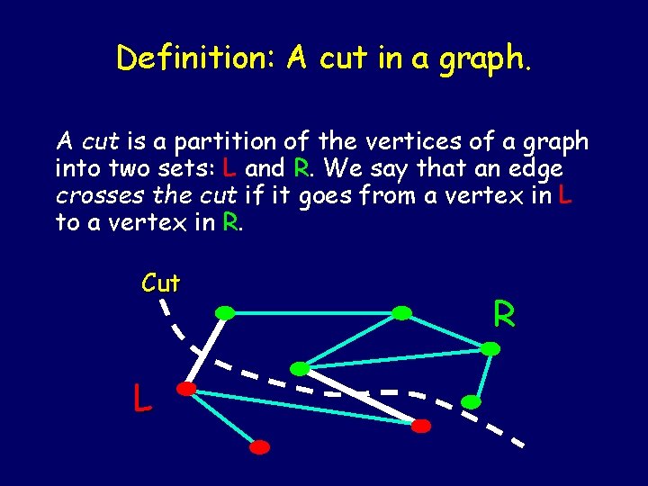 Definition: A cut in a graph. A cut is a partition of the vertices