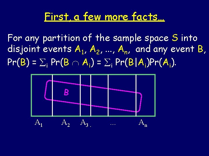 First, a few more facts… For any partition of the sample space S into