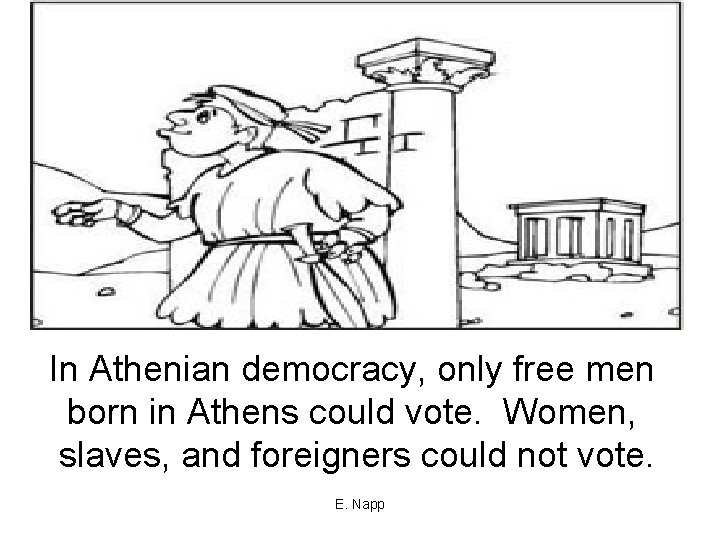 In Athenian democracy, only free men born in Athens could vote. Women, slaves, and