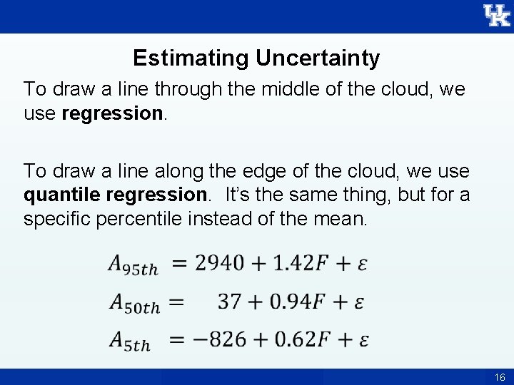 Estimating Uncertainty To draw a line through the middle of the cloud, we use