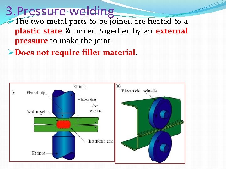 3. Pressure welding Ø The two metal parts to be joined are heated to