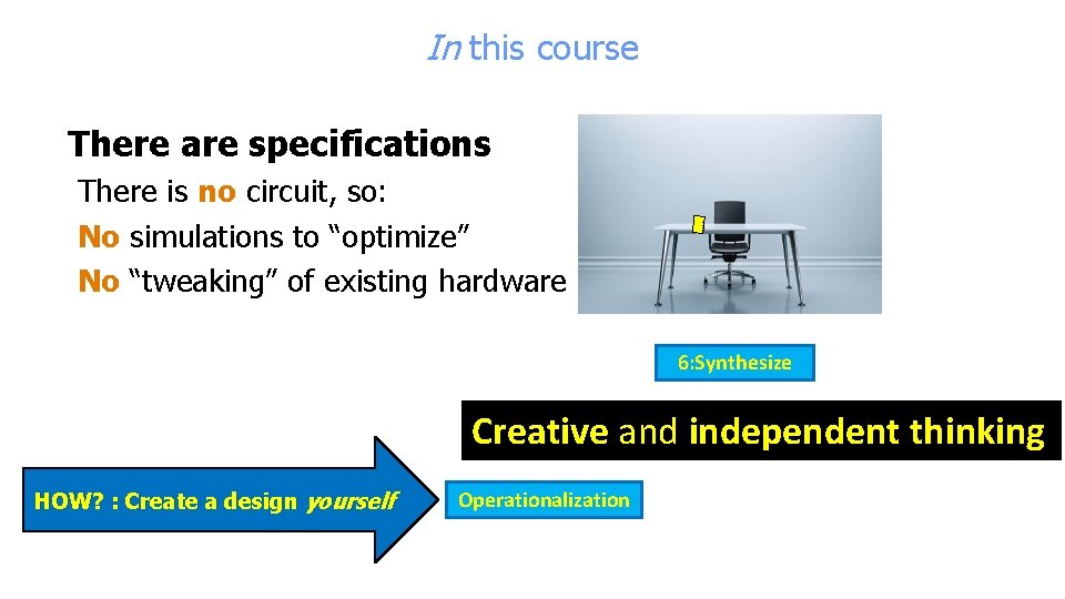 In this course There are specifications There is no circuit, so: No simulations to