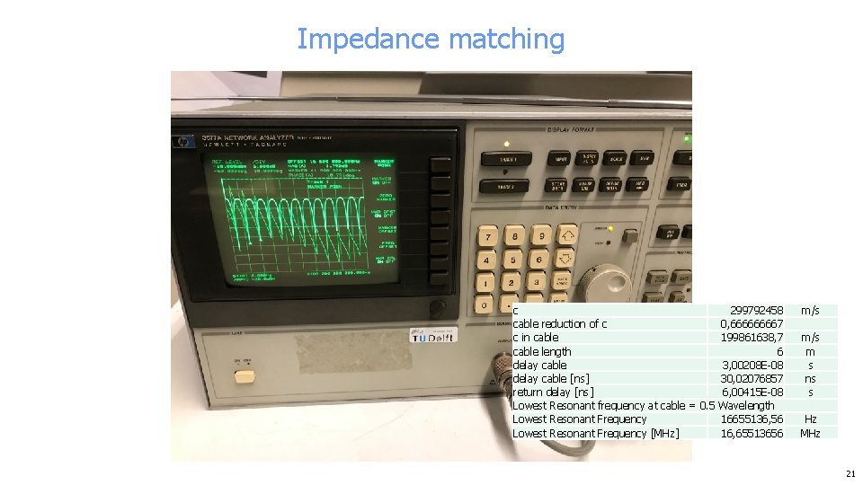 Impedance matching c 299792458 cable reduction of c 0, 66667 c in cable 199861638,