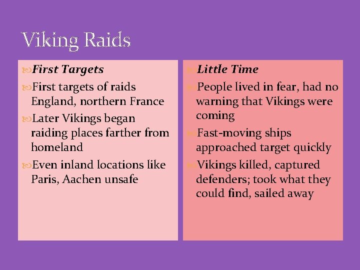 Viking Raids First Targets Little Time First targets of raids People lived in fear, Viking Raids First Targets Little Time First targets of raids People lived in fear,