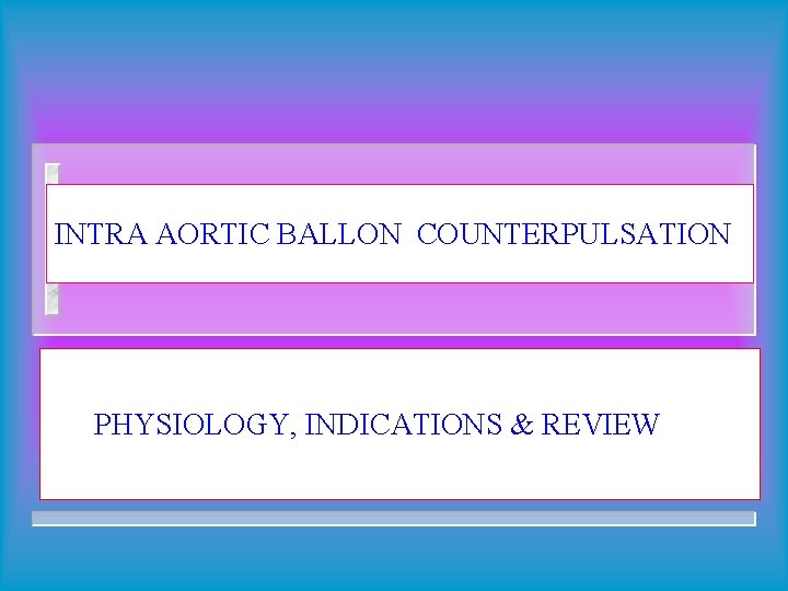 INTRA AORTIC BALLON COUNTERPULSATION PHYSIOLOGY, INDICATIONS & REVIEW 
