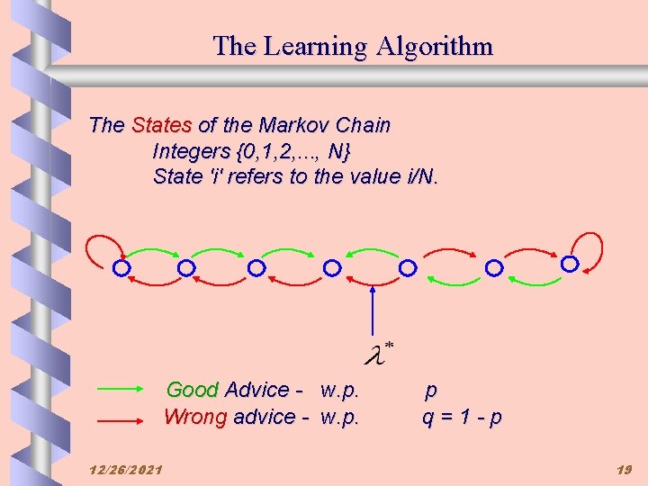 The Learning Algorithm The States of the Markov Chain Integers {0, 1, 2, .