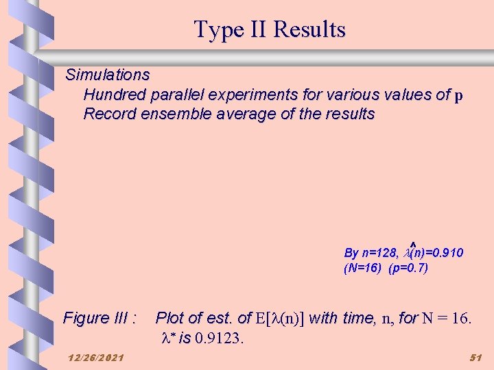 Type II Results Simulations Hundred parallel experiments for various values of p Record ensemble
