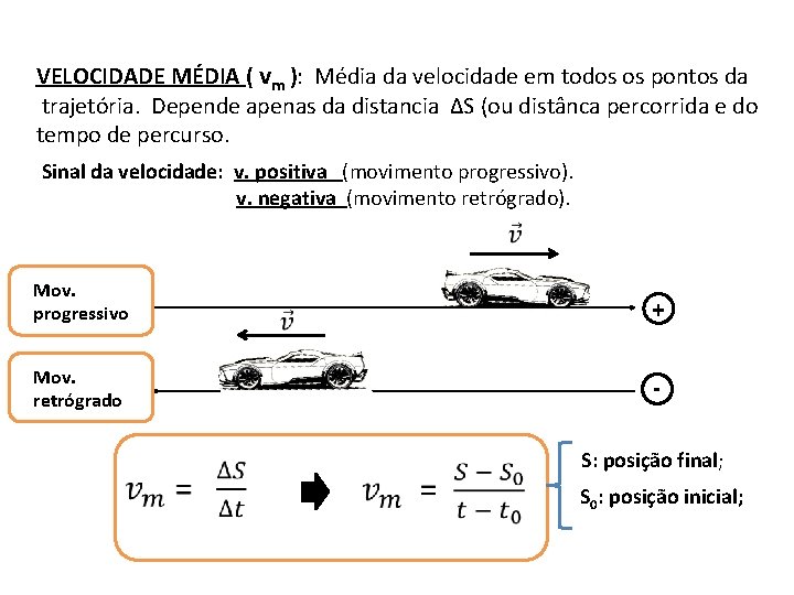 VELOCIDADE MÉDIA ( vm ): Média da velocidade em todos os pontos da trajetória.