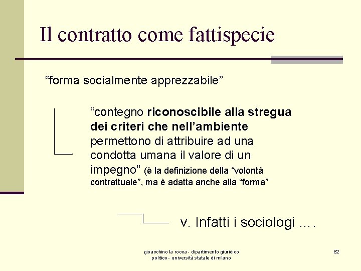 Il contratto come fattispecie “forma socialmente apprezzabile” “contegno riconoscibile alla stregua dei criteri che