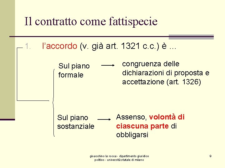 Il contratto come fattispecie 1. l’accordo (v. già art. 1321 c. c. ) è