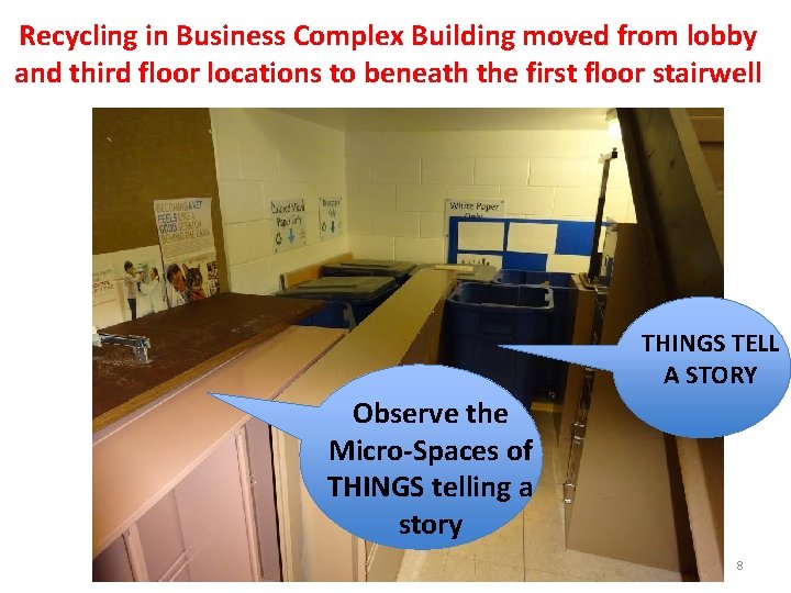 Recycling in Business Complex Building moved from lobby and third floor locations to beneath