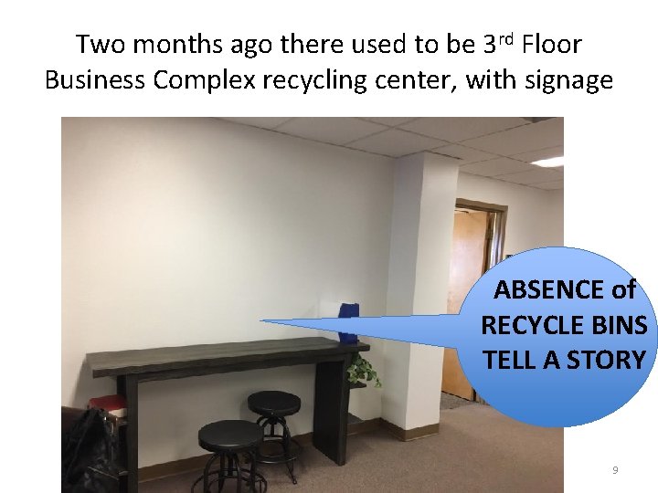 Two months ago there used to be 3 rd Floor Business Complex recycling center,