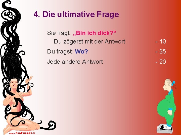 4. Die ultimative Frage www. Fun. Friends. de Sie fragt: „Bin ich dick? “