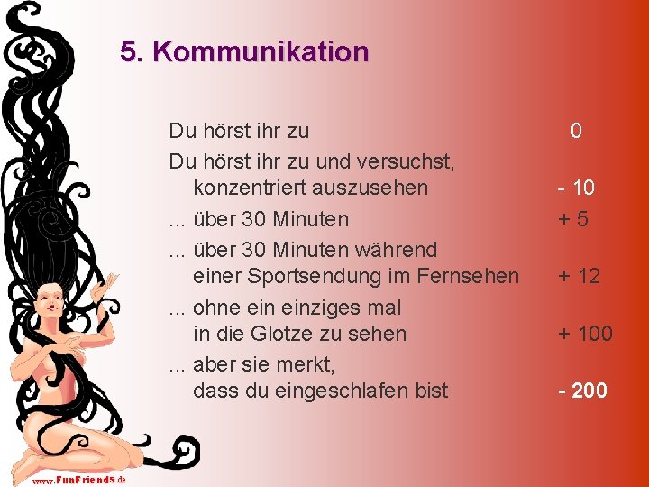 5. Kommunikation Du hörst ihr zu und versuchst, konzentriert auszusehen. . . über 30