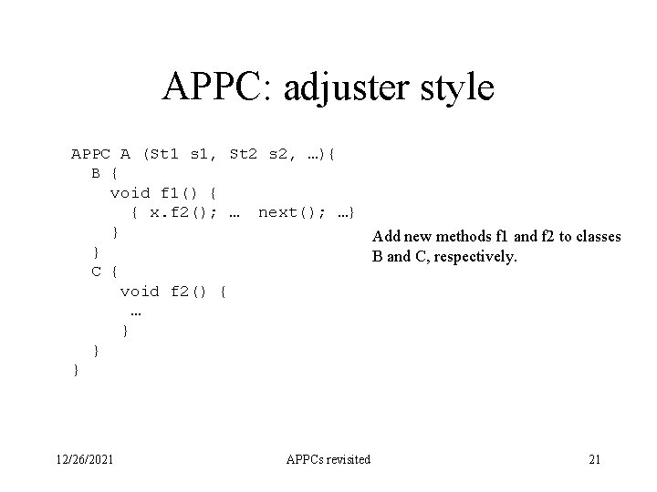 APPC: adjuster style APPC A (St 1 s 1, St 2 s 2, …){