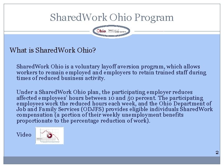 Shared. Work Ohio Program What is Shared. Work Ohio? Shared. Work Ohio is a