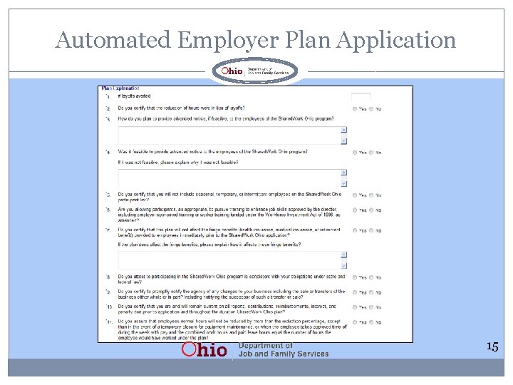 Automated Employer Plan Application 15 