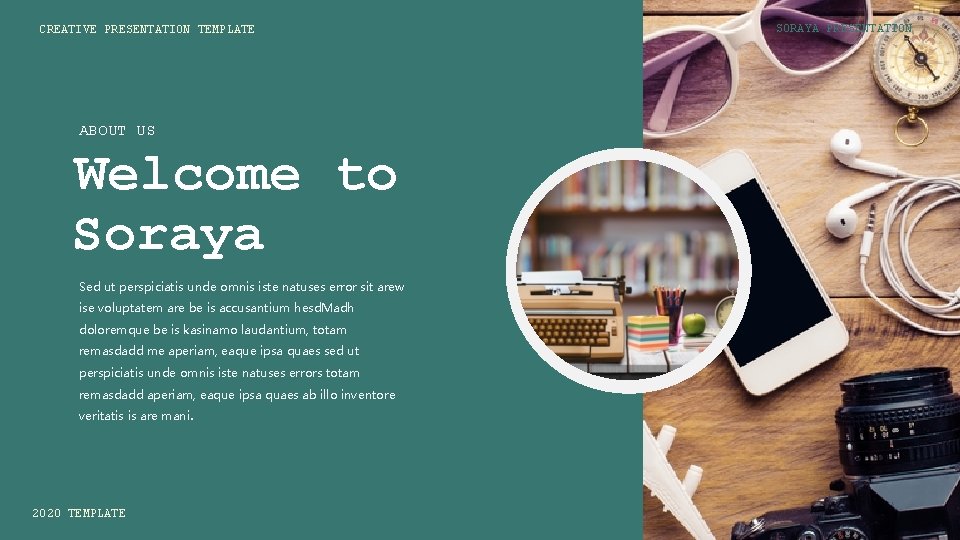 CREATIVE PRESENTATION TEMPLATE ABOUT US Welcome to Soraya Sed ut perspiciatis unde omnis iste
