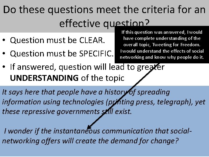 Do these questions meet the criteria for an effective question? If this question was