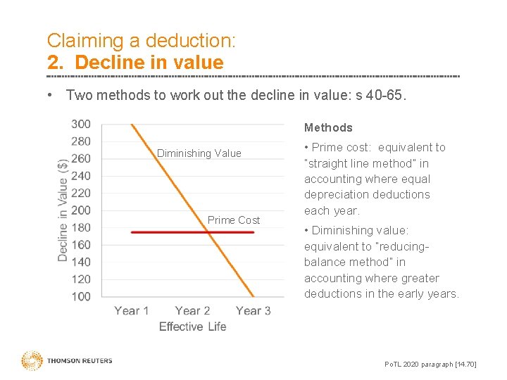 Claiming a deduction: 2. Decline in value • Two methods to work out the