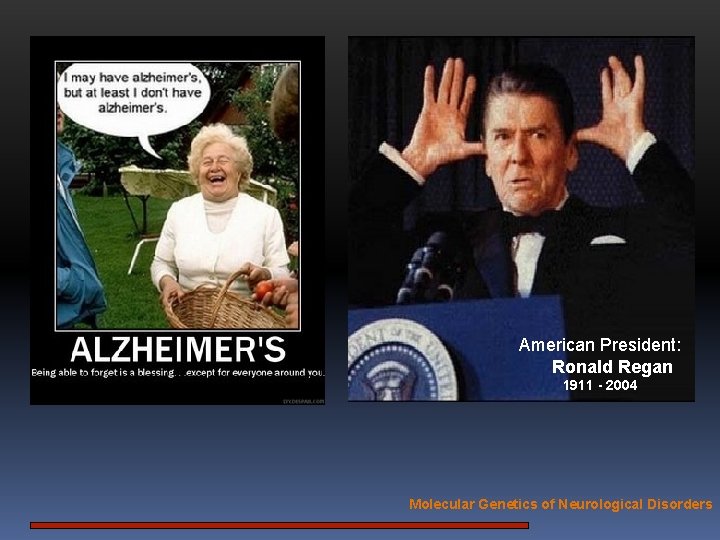 American President: Ronald Regan 1911 - 2004 Molecular Genetics of Neurological Disorders 