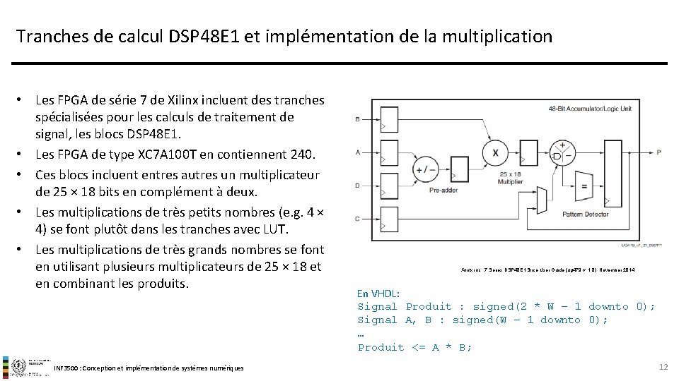 Tranches de calcul DSP 48 E 1 et implémentation de la multiplication • Les
