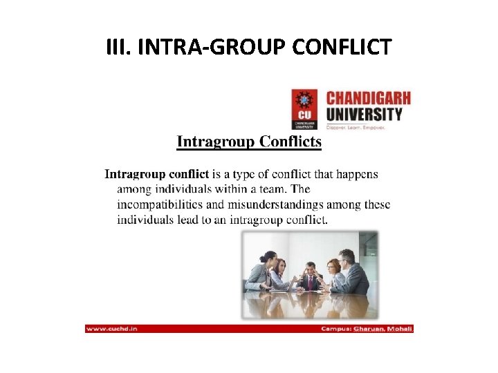 III. INTRA-GROUP CONFLICT III. INTRA-GROUP CONFLICT