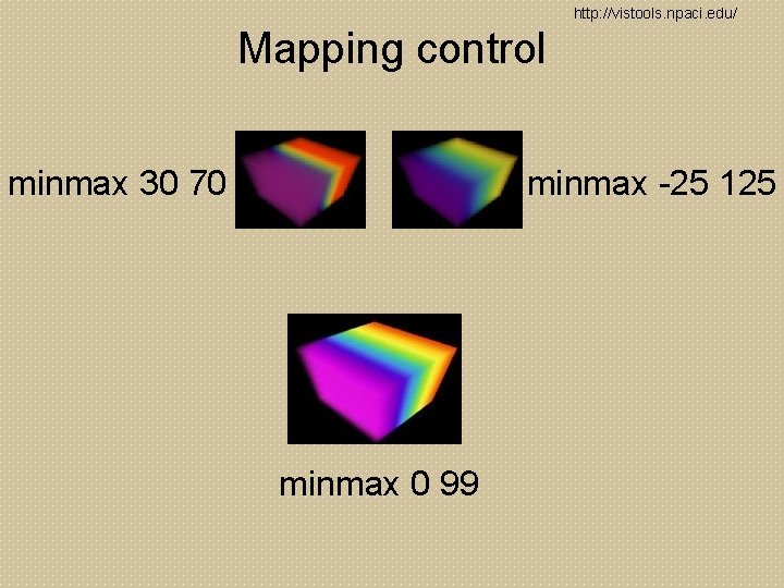 http: //vistools. npaci. edu/ Mapping control minmax 30 70 minmax -25 125 minmax 0