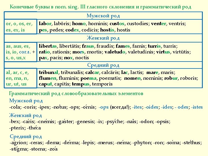 Конечные буквы в nom. sing. III гласного склонения и грамматический род Мужской род or,