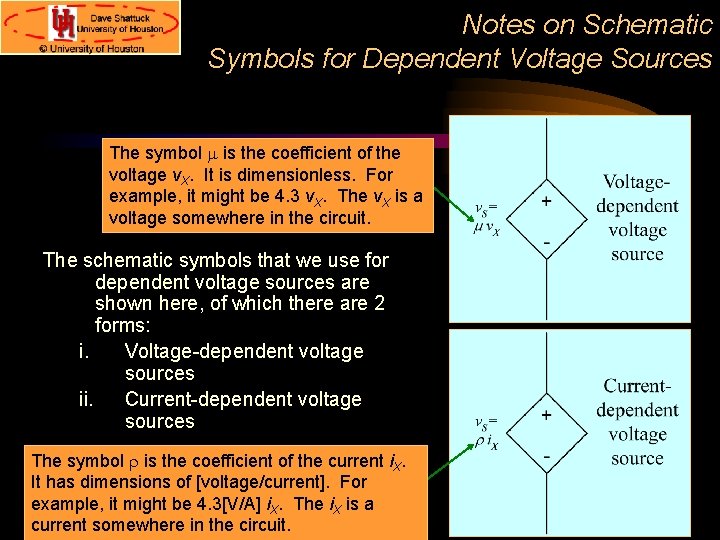 Notes on Schematic Symbols for Dependent Voltage Sources The symbol m is the coefficient