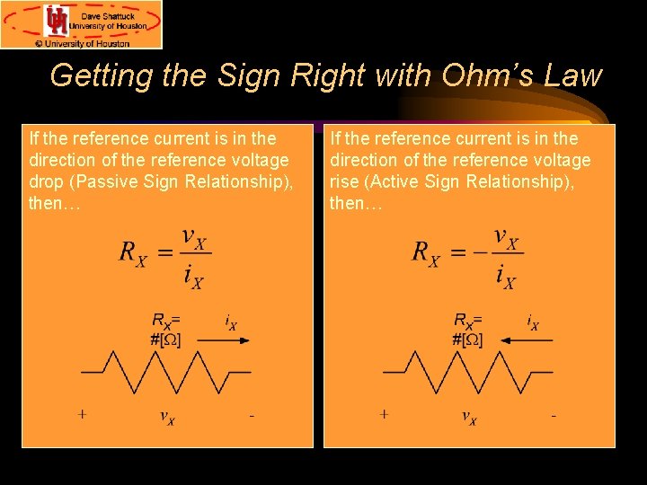 Getting the Sign Right with Ohm’s Law If the reference current is in the